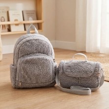 Yumuşak Peluş Anaokulu Sırt Çantası ve Beslenme Çantası 2'li Okul Seti (35X28X15 Cm)