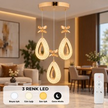 Tavion Lighting Badem Sarkıt Avize 3 Renk LED Isıklı Kumandalı  Salon Oturma Odası Avize