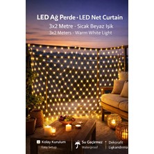 Eser Ticarett Menergy LED Ağ Perde Işık 3x2 Metre | Sıcak Beyaz | Iç & Dış Mekan | Enerji Tasarruflu Net Curtain