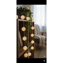 Eser Ticarett 3 Metre 10 Top Cotton Ball LED Işık Zinciri - Dekoratif Pamuk Top Gece Lambası Sıcak Beyaz
