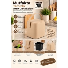 Click Kapaklı Tutma Saplı Iç Kovalı Tezgah Üst Mutfak Çöp Kovası 4 Lt Yedek Clipsli - Latte