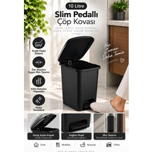 Tasarım Evi Slim Pedallı Banyo Mutfak Çöp Kovası 10 lt Siyah Ergonomik Tasarım Plastik Malzeme ile Kullanışlı