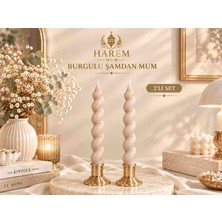 Harem Mum Burgulu Şamdan Mum 2'li Set Kahverengi