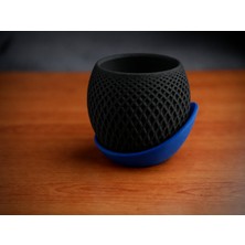 Bezos 3D Baskı Küre Saksı - Kafes Dokulu Iki Parçalı Dekoratif Saksı - Siyah-Mavi