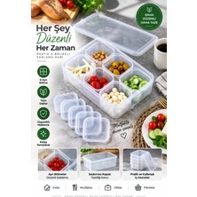 6lı Kare Tepsili ve Bölmeli Kapaklı Çizgili Vakumlu Kahvaltılık Seti
