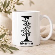 Ajans 313 Kişiye Özel Baş Harf ve Isim Yazılı Ağaç Gövdeli Botanik Seramik Kupa Bardak