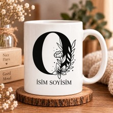 Ajans 313 Kişiye Özel Baş Harf ve Isim Yazılı Çiçek Motifli O Harfli Seramik Kupa Bardak