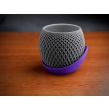 Bezos 3D Baskı Küre Saksı - Kafes Dokulu Iki Parçalı Dekoratif Saksı - Gri-Mor
