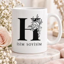 Ajans 313 Kişiye Özel Baş Harf ve Isim Yazılı Gül Motifli H Harfli Seramik Kupa Bardak