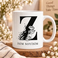 Ajans 313 Kişiye Özel Baş Harf ve Isim Yazılı Çiçek Motifli Z Harfli Seramik Kupa Bardak