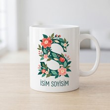 Ajans 313 Kişiye Özel Baş Harf ve Isim Yazılı Çiçek Motifli S Harfli Seramik Kupa Bardak