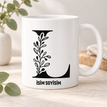 Ajans 313 Kişiye Özel Baş Harf ve Isim Yazılı Şık Botanik Desenli Seramik Kupa Bardak