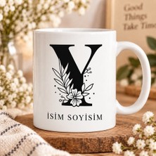 Ajans 313 Kişiye Özel Baş Harf ve Isim Yazılı Çiçek Motifli Y Harfli Seramik Kupa Bardak