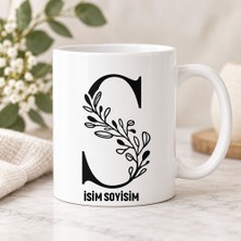 Ajans 313 Kişiye Özel Baş Harf ve Isim Yazılı Estetik Floral Desenli Seramik Kupa Bardak