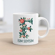 Ajans 313 Kişiye Özel Baş Harf ve Isim Yazılı Çiçek Motifli F Harfli Seramik Kupa Bardak