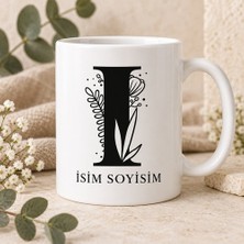 Ajans 313 Kişiye Özel Baş Harf ve Isim Yazılı Çiçek Motifli I Harfli Seramik Kupa Bardak