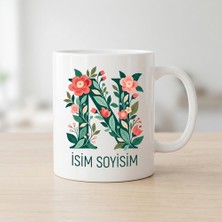 Ajans 313 Kişiye Özel Baş Harf ve Isim Yazılı Çiçek Motifli N Harfli Seramik Kupa Bardak