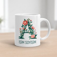Ajans 313 Kişiye Özel Baş Harf ve Isim Yazılı Çiçek Motifli A Harfli Seramik Kupa Bardak