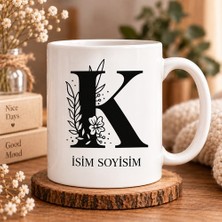 Ajans 313 Kişiye Özel Baş Harf ve Isim Yazılı Çiçek Motifli K Harfli Seramik Kupa Bardak