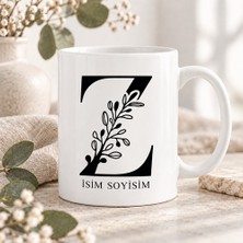 Ajans 313 Kişiye Özel Baş Harf ve Isim Yazılı Botanik Dal Motifli Z Harfli Seramik Kupa Bardak