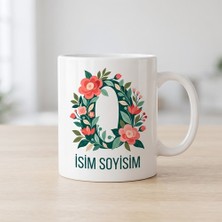 Ajans 313 Kişiye Özel Baş Harf ve Isim Yazılı Çiçek Motifli O Harfli Seramik Kupa Bardak