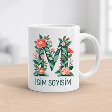 Ajans 313 Kişiye Özel Baş Harf ve Isim Yazılı Çiçek Motifli M Harfli Seramik Kupa Bardak