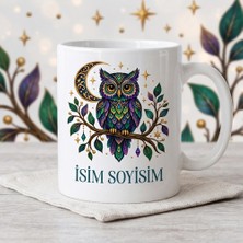 Ajans 313 Kişiye Özel Isimli Mistik Gece Baykuşu ve Hilal Tasarımlı Seramik Kupa Bardak