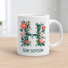 Ajans 313 Kişiye Özel Baş Harf ve Isim Yazılı Çiçek Motifli H Harfli Seramik Kupa Bardak