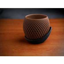Bezos 3D Baskı Küre Saksı - Kafes Dokulu Iki Parçalı Dekoratif Saksı - Kahverengi-Siyah