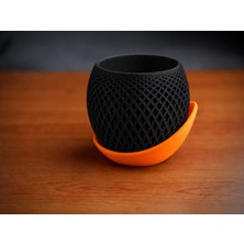 Bezos 3D Baskı Küre Saksı - Kafes Dokulu Iki Parçalı Dekoratif Saksı - Siyah-Turuncu