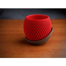 Bezos 3D Baskı Küre Saksı - Kafes Dokulu Iki Parçalı Dekoratif Saksı - Kırmızı-Kahverengi