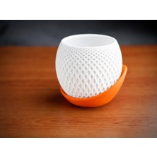 Bezos 3D Baskı Küre Saksı - Kafes Dokulu Iki Parçalı Dekoratif Saksı - Beyaz-Turuncu