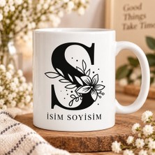 Ajans 313 Kişiye Özel Baş Harf ve Isim Yazılı Çiçek Motifli S Harfli Seramik Kupa Bardak