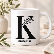 Ajans 313 Kişiye Özel Baş Harf ve Isim Yazılı Botanik Dal Motifli K Harfli Seramik Kupa Bardak