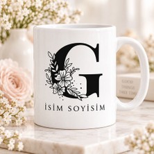 Ajans 313 Kişiye Özel Baş Harf ve Isim Yazılı Çiçek Motifli G Harfli Seramik Kupa Bardak