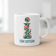 Ajans 313 Kişiye Özel Baş Harf ve Isim Yazılı Çiçek Motifli I Harfli Seramik Kupa Bardak