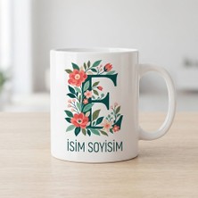 Ajans 313 Kişiye Özel Baş Harf ve Isim Yazılı Çiçek Motifli E Harfli Seramik Kupa Bardak