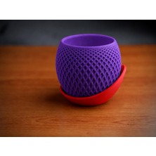 Bezos 3D Baskı Küre Saksı - Kafes Dokulu Iki Parçalı Dekoratif Saksı - Mor-Kırmızı