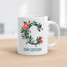 Ajans 313 Kişiye Özel Baş Harf ve Isim Yazılı Çiçek Motifli C Harfli Seramik Kupa Bardak