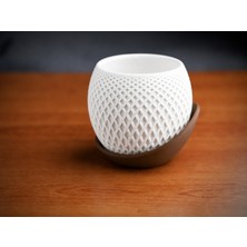 Bezos 3D Baskı Küre Saksı - Kafes Dokulu Iki Parçalı Dekoratif Saksı - Beyaz-Kahverengi