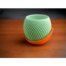 Bezos 3D Baskı Küre Saksı - Kafes Dokulu Iki Parçalı Dekoratif Saksı - Mint-Turuncu
