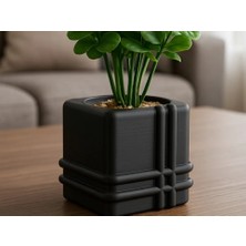 Bezos 3D Baskı Square Planter - Izgara Desenli Küp Saksı-Siyah