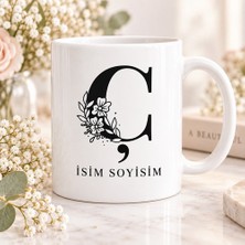 Ajans 313 Kişiye Özel Baş Harf ve Isim Yazılı Çiçek Motifli Ç Harfli Seramik Kupa Bardak