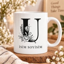 Ajans 313 Kişiye Özel Baş Harf ve Isim Yazılı Çiçek Motifli U Harfli Seramik Kupa Bardak