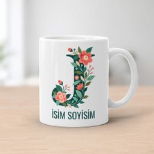 Ajans 313 Kişiye Özel Baş Harf ve Isim Yazılı Çiçek Motifli J Harfli Seramik Kupa Bardak