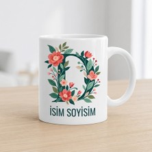 Ajans 313 Kişiye Özel Baş Harf ve Isim Yazılı Çiçek Motifli D Harfli Seramik Kupa Bardak