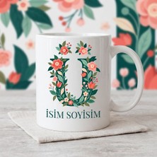 Ajans 313 Kişiye Özel Baş Harf ve Isim Yazılı Çiçek Motifli Ü Harfli Seramik Kupa Bardak