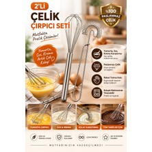 Tasarım Evi 2'li Metal Çırpıcı Seti Pasta Kek Çırpma Teli Paslanmaz Metal