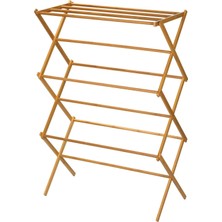 TeknoKapsül Household Essentials Bambu Katlanır Elbise Kurutma Rafı, Lüks Çamaşır Rafı, 11 Dübelli, Çevre Dostu, Sağlam Çerçeve, Düz Kurutma Rafı