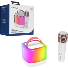 Varsoph Beyaz Karaoke Mikrofonlu Wireless Hoparlör - Speaker Işıklı USB Şarjlı Bt - Tf Card - Aux 5W (5468)